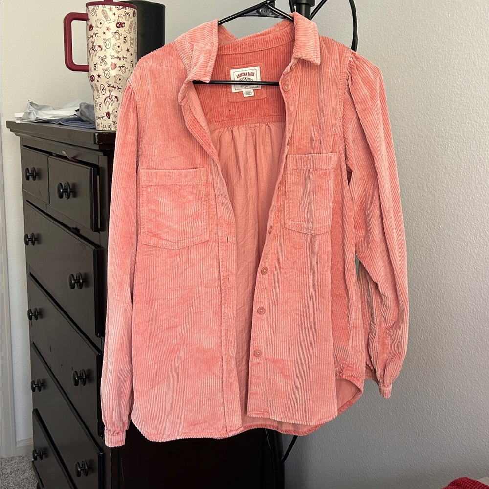 Pink Corduroy Button-Up Shirt